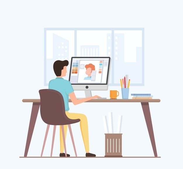 man sitting graphic designer workplace 23 2148101310 1 - InfinitiDigitech - Web Development | Digital Marketing | SEO